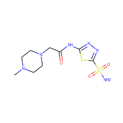 CN1CCN(CC(=O)Nc2nnc(S(N)(=O)=O)s2)CC1 ZINC000028345411