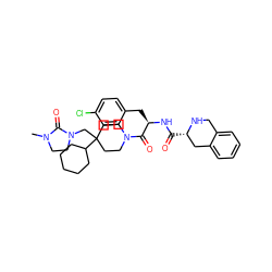 CN1CCN(CC2(C3CCCCC3)CCN(C(=O)[C@@H](Cc3ccc(Cl)cc3)NC(=O)[C@H]3Cc4ccccc4CN3)CC2)C1=O ZINC000028569697