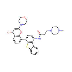 CN1CCN(CCC(=O)Nc2ccc(-c3cccc4c(=O)cc(N5CCOCC5)oc34)c3sc4ccccc4c23)CC1 ZINC000101696247