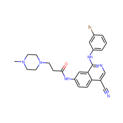 CN1CCN(CCC(=O)Nc2ccc3c(C#N)cnc(Nc4cccc(Br)c4)c3c2)CC1 ZINC000066251855