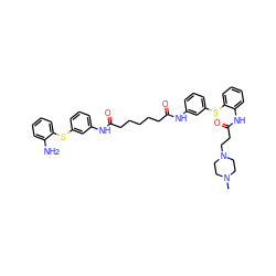 CN1CCN(CCC(=O)Nc2ccccc2Sc2cccc(NC(=O)CCCCCC(=O)Nc3cccc(Sc4ccccc4N)c3)c2)CC1 ZINC000037858550