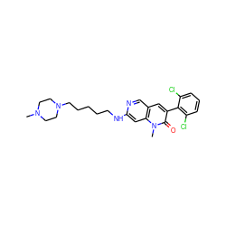 CN1CCN(CCCCCNc2cc3c(cn2)cc(-c2c(Cl)cccc2Cl)c(=O)n3C)CC1 ZINC000021289503