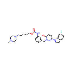 CN1CCN(CCCCCOC(=O)Nc2cccc(Cn3nc(-n4ccc5ccc(F)cc54)ccc3=O)c2)CC1 ZINC000299864521