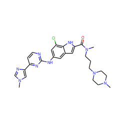 CN1CCN(CCCN(C)C(=O)c2cc3cc(Nc4nccc(-c5cn(C)cn5)n4)cc(Cl)c3[nH]2)CC1 ZINC000205652348