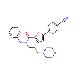 CN1CCN(CCCN(Cc2ccccn2)C(=O)c2ccc(-c3ccc(C#N)cc3)o2)CC1 ZINC000073219536