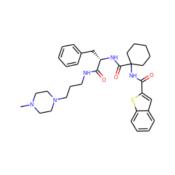 CN1CCN(CCCNC(=O)[C@H](Cc2ccccc2)NC(=O)C2(NC(=O)c3cc4ccccc4s3)CCCCC2)CC1 ZINC000028825213