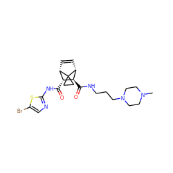 CN1CCN(CCCNC(=O)[C@H]2[C@H](C(=O)Nc3ncc(Br)s3)[C@@H]3C=C[C@H]2C32CC2)CC1 ZINC000168469818