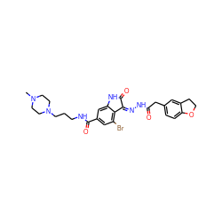 CN1CCN(CCCNC(=O)c2cc(Br)c3c(c2)NC(=O)/C3=N\NC(=O)Cc2ccc3c(c2)CCO3)CC1 ZINC000072178963