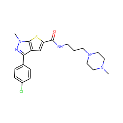 CN1CCN(CCCNC(=O)c2cc3c(-c4ccc(Cl)cc4)nn(C)c3s2)CC1 ZINC000020239165