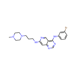 CN1CCN(CCCNc2cc3ncnc(Nc4cccc(Br)c4)c3cn2)CC1 ZINC000021289276