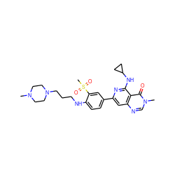 CN1CCN(CCCNc2ccc(-c3cc4ncn(C)c(=O)c4c(NC4CC4)n3)cc2S(C)(=O)=O)CC1 ZINC000115625468