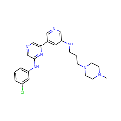 CN1CCN(CCCNc2cncc(-c3cncc(Nc4cccc(Cl)c4)n3)c2)CC1 ZINC000022933858