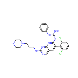 CN1CCN(CCCNc2ncc3cc(-c4c(Cl)cccc4Cl)c(/N=C(/N)Nc4ccccc4)nc3n2)CC1 ZINC000023357793