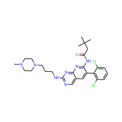 CN1CCN(CCCNc2ncc3cc(-c4c(Cl)cccc4Cl)c(NC(=O)CC(C)(C)C)nc3n2)CC1 ZINC000023357784