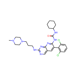 CN1CCN(CCCNc2ncc3cc(-c4c(Cl)cccc4Cl)c(NC(=O)NC4CCCCC4)nc3n2)CC1 ZINC000021289430