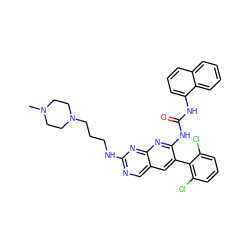 CN1CCN(CCCNc2ncc3cc(-c4c(Cl)cccc4Cl)c(NC(=O)Nc4cccc5ccccc45)nc3n2)CC1 ZINC000023357781