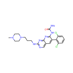 CN1CCN(CCCNc2ncc3cc(-c4c(Cl)cccc4Cl)c(NC(N)=O)nc3n2)CC1 ZINC000022941826