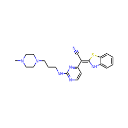 CN1CCN(CCCNc2nccc(/C(C#N)=C3\Nc4ccccc4S3)n2)CC1 ZINC000022933794