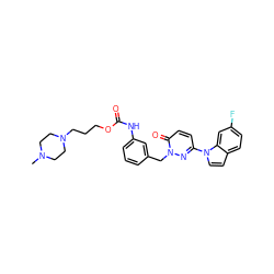 CN1CCN(CCCOC(=O)Nc2cccc(Cn3nc(-n4ccc5ccc(F)cc54)ccc3=O)c2)CC1 ZINC000299857179