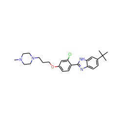 CN1CCN(CCCOc2ccc(-c3nc4ccc(C(C)(C)C)cc4[nH]3)c(Cl)c2)CC1 ZINC000023361011