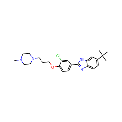 CN1CCN(CCCOc2ccc(-c3nc4ccc(C(C)(C)C)cc4[nH]3)cc2Cl)CC1 ZINC000023361026