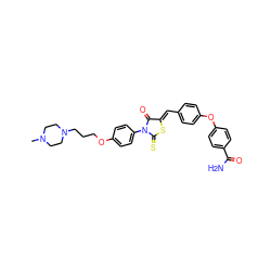 CN1CCN(CCCOc2ccc(N3C(=O)/C(=C/c4ccc(Oc5ccc(C(N)=O)cc5)cc4)SC3=S)cc2)CC1 ZINC000084703519