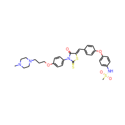 CN1CCN(CCCOc2ccc(N3C(=O)/C(=C/c4ccc(Oc5ccc(NS(C)(=O)=O)cc5)cc4)SC3=S)cc2)CC1 ZINC000653794514