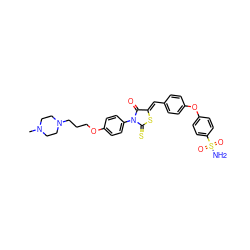 CN1CCN(CCCOc2ccc(N3C(=O)/C(=C/c4ccc(Oc5ccc(S(N)(=O)=O)cc5)cc4)SC3=S)cc2)CC1 ZINC000205105504