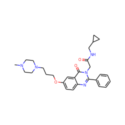 CN1CCN(CCCOc2ccc3nc(-c4ccccc4)n(CC(=O)NCC4CC4)c(=O)c3c2)CC1 ZINC000058590595