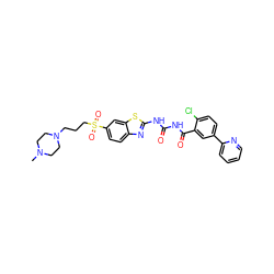 CN1CCN(CCCS(=O)(=O)c2ccc3nc(NC(=O)NC(=O)c4cc(-c5ccccn5)ccc4Cl)sc3c2)CC1 ZINC000117109750