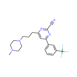 CN1CCN(CCCc2cc(-c3cccc(C(F)(F)F)c3)nc(C#N)n2)CC1 ZINC000064527993