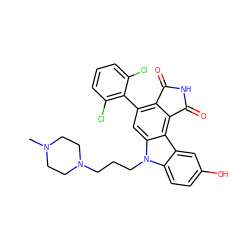 CN1CCN(CCCn2c3ccc(O)cc3c3c4c(c(-c5c(Cl)cccc5Cl)cc32)C(=O)NC4=O)CC1 ZINC000044308309