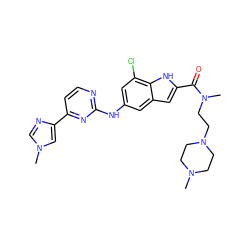 CN1CCN(CCN(C)C(=O)c2cc3cc(Nc4nccc(-c5cn(C)cn5)n4)cc(Cl)c3[nH]2)CC1 ZINC000205652239