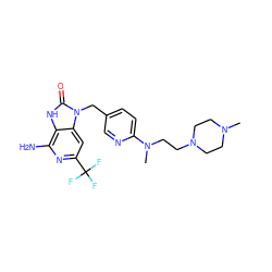 CN1CCN(CCN(C)c2ccc(Cn3c(=O)[nH]c4c(N)nc(C(F)(F)F)cc43)cn2)CC1 ZINC000072123302