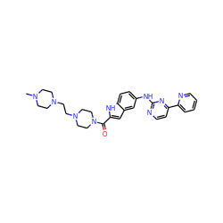 CN1CCN(CCN2CCN(C(=O)c3cc4cc(Nc5nccc(-c6ccccn6)n5)ccc4[nH]3)CC2)CC1 ZINC000144206860