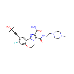 CN1CCN(CCNC(=O)c2c(C(N)=O)nc3n2CCOc2cc(F)c(C#CC(C)(C)O)cc2-3)CC1 ZINC000219432169