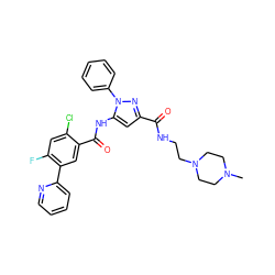 CN1CCN(CCNC(=O)c2cc(NC(=O)c3cc(-c4ccccn4)c(F)cc3Cl)n(-c3ccccc3)n2)CC1 ZINC001772588740