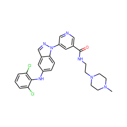 CN1CCN(CCNC(=O)c2cncc(-n3ncc4cc(Nc5c(Cl)cccc5Cl)ccc43)c2)CC1 ZINC000096906716