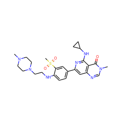 CN1CCN(CCNc2ccc(-c3cc4ncn(C)c(=O)c4c(NC4CC4)n3)cc2S(C)(=O)=O)CC1 ZINC000115627076