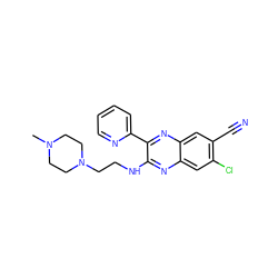 CN1CCN(CCNc2nc3cc(Cl)c(C#N)cc3nc2-c2ccccn2)CC1 ZINC000115765099