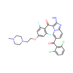 CN1CCN(CCOc2cc(F)c(C(=O)c3c(N)nc4ccc(C(=O)c5c(Cl)cccc5Cl)cn34)c(F)c2)CC1 ZINC000023357935