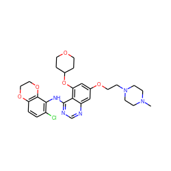 CN1CCN(CCOc2cc(OC3CCOCC3)c3c(Nc4c(Cl)ccc5c4OCCO5)ncnc3c2)CC1 ZINC000023358079