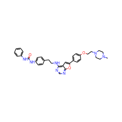 CN1CCN(CCOc2ccc(-c3cc4c(NCCc5ccc(NC(=O)Nc6ccccc6)cc5)ncnc4o3)cc2)CC1 ZINC000096272621