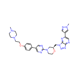 CN1CCN(CCOc2ccc(-c3cnc(N4CCO[C@H](Cn5nnc6ncc(-c7cnn(C)c7)nc65)C4)nc3)cc2)CC1 ZINC000210695915