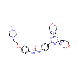 CN1CCN(CCOc2ccc(NC(=O)Nc3ccc(-c4nc(N5[C@H]6CC[C@H]5COC6)nc(N5[C@H]6CC[C@H]5COC6)n4)cc3)cc2)CC1 ZINC000261141063