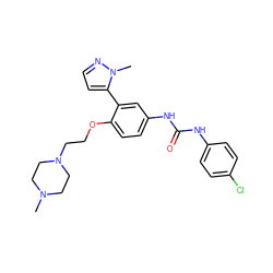 CN1CCN(CCOc2ccc(NC(=O)Nc3ccc(Cl)cc3)cc2-c2ccnn2C)CC1 ZINC000045254363