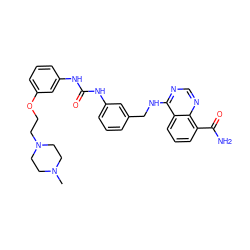 CN1CCN(CCOc2cccc(NC(=O)Nc3cccc(CNc4ncnc5c(C(N)=O)cccc45)c3)c2)CC1 ZINC000114345937