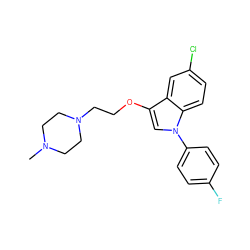 CN1CCN(CCOc2cn(-c3ccc(F)cc3)c3ccc(Cl)cc23)CC1 ZINC000022938434