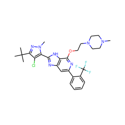 CN1CCN(CCOc2nc(-c3ccccc3C(F)(F)F)cc3nc(-c4c(Cl)c(C(C)(C)C)nn4C)[nH]c23)CC1 ZINC000139342593