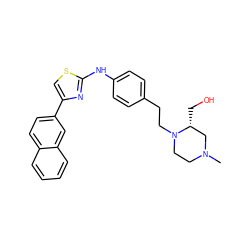 CN1CCN(CCc2ccc(Nc3nc(-c4ccc5ccccc5c4)cs3)cc2)[C@H](CO)C1 ZINC000096273995